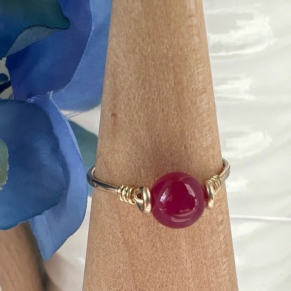 Genuine Ruby Sterling Silver or Gold Filled Wire Wrapped Ring